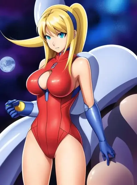 Samus Zero Suit, biuściasta hentai-laseczka, kusi dużymi piersiami w seksownych strojach