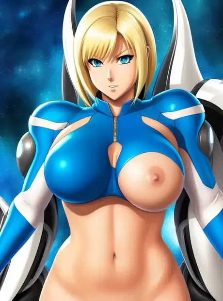 Samus Zero Suit, biuściasta hentai-laseczka, kusi dużymi piersiami w seksownych strojach
