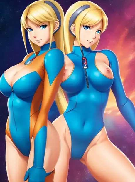 Samus Zero Suit, biuściasta hentai-laseczka, kusi dużymi piersiami w seksownych strojach