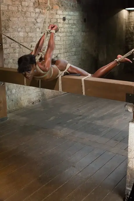 Ana Foxxx, the ebony BDSM enthusiast, has her exotic pussy fitted with a hook and vibrated