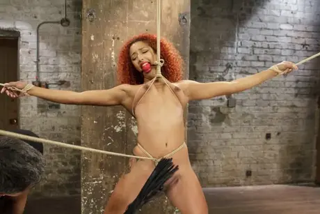 Daisy Ducati, de zwarte schoonheid, krijgt een ball gag en een masturbatiesessie