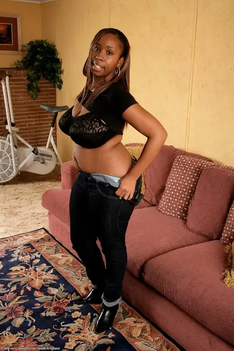 Marchea, an ebony BBW, strips solo and reveals her big boobs and fat ass