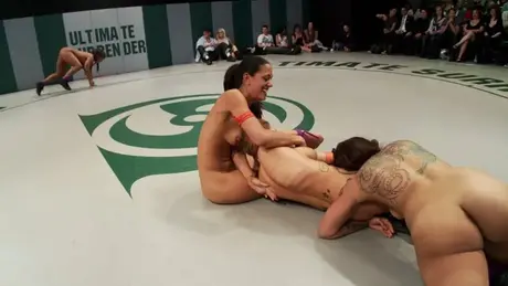 Naked Female Wrestlers Compete in the Ring