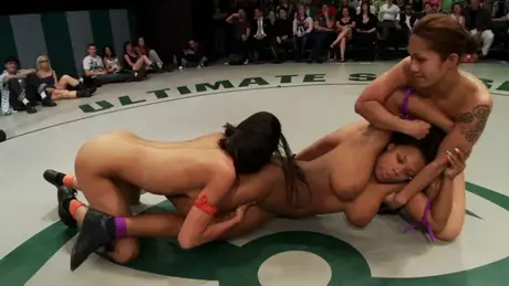 Naked Female Wrestlers Compete in the Ring