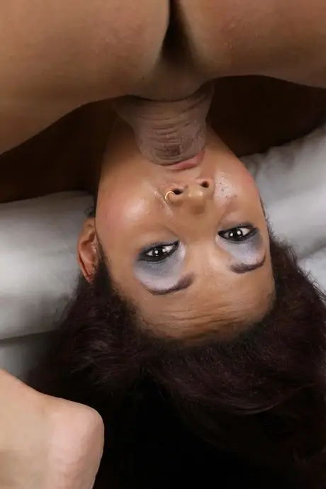 Serena Ali, the well-endowed ebony beauty, swallows a hard white cock deep in her throat