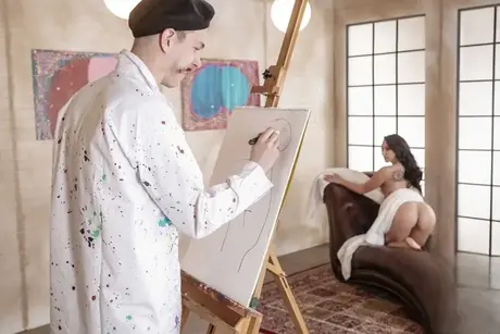 Kåt kunstner knuller den amerikanske kunstmodellen Mandy Muse i rumpa