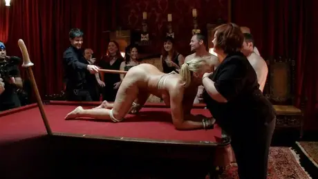 Amateur blonde Mellanie Monroe gets masturbated while bound in a private room