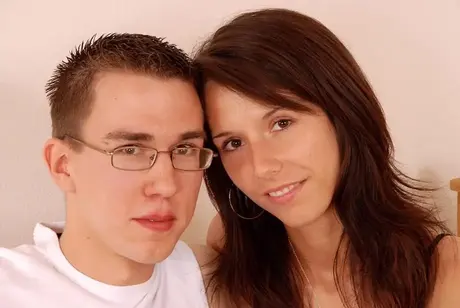 Amateur girl and her boyfriend take off her black panties before sex