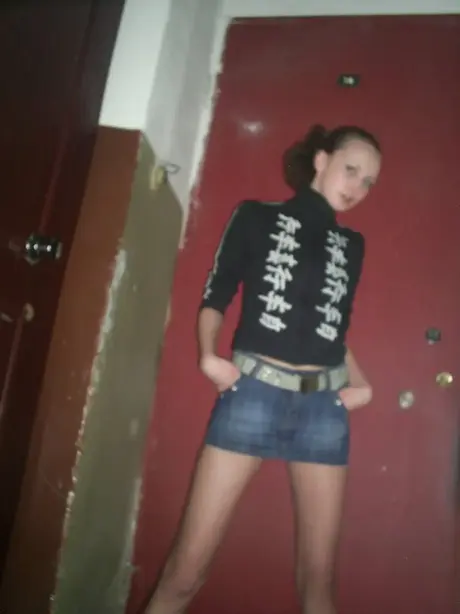 Tanya, the amateur babe with small boobs, gets fucked in a denim skirt